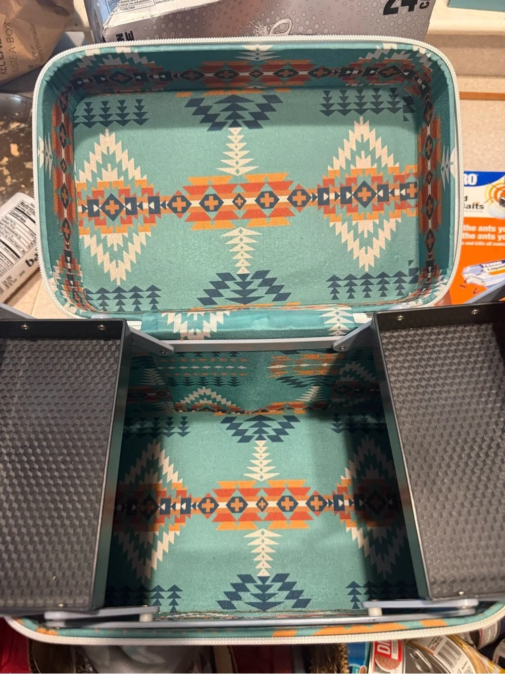 Vintage-Inspired Southwestern Floral Printed Vinyl Cantilever Makeup Train Case